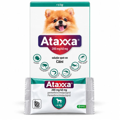 Ataxxa – Deparazitare externa pentru Câini <4 kg (3 x 0,4 ml, Krka Vet)